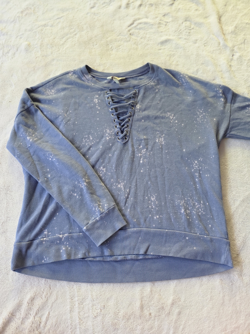 Arizona Jean Company Dusty Blue Lace-Up Crewneck Sweater